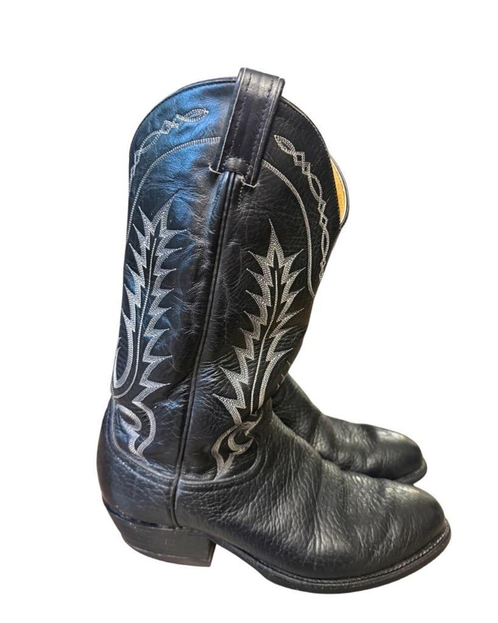 Tony Lama Black Leather Western Cowboy Boot Women size 9.5 EE wide